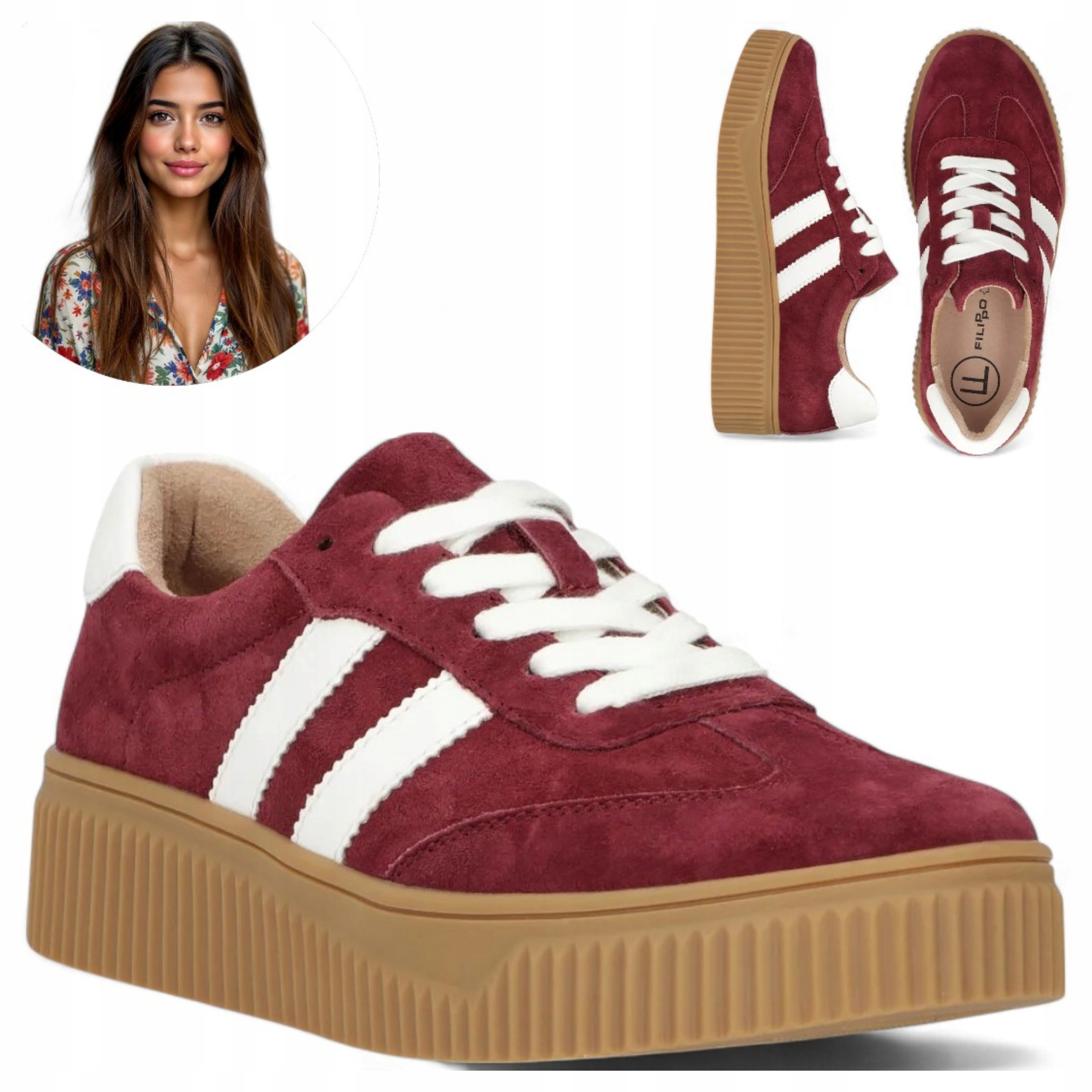 Dámské kožené tenisky 37 Filippo Sportovní polobotky na platformě Bordo