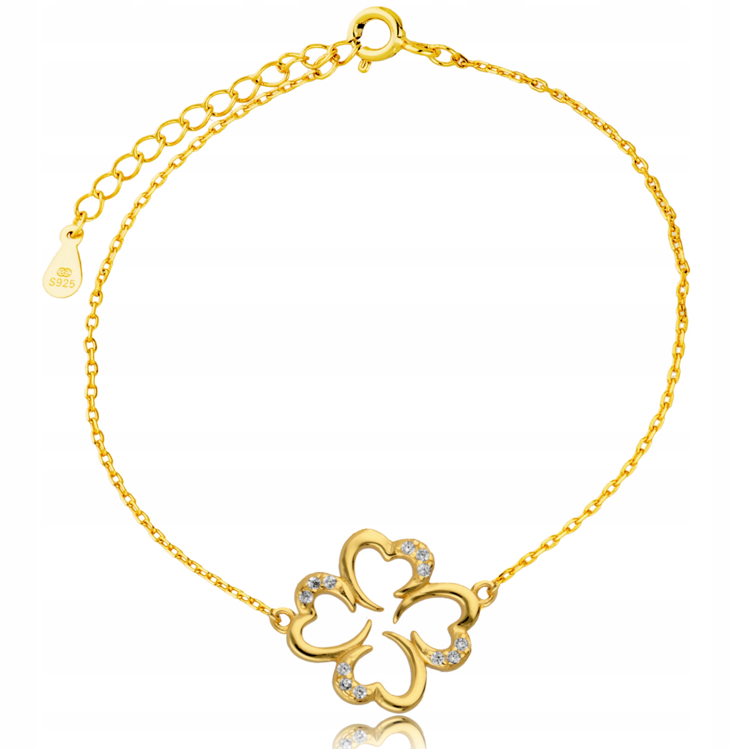 Złota Bransoletka 925 Czterolistna Koniczyna Koniczynka na Szczęście