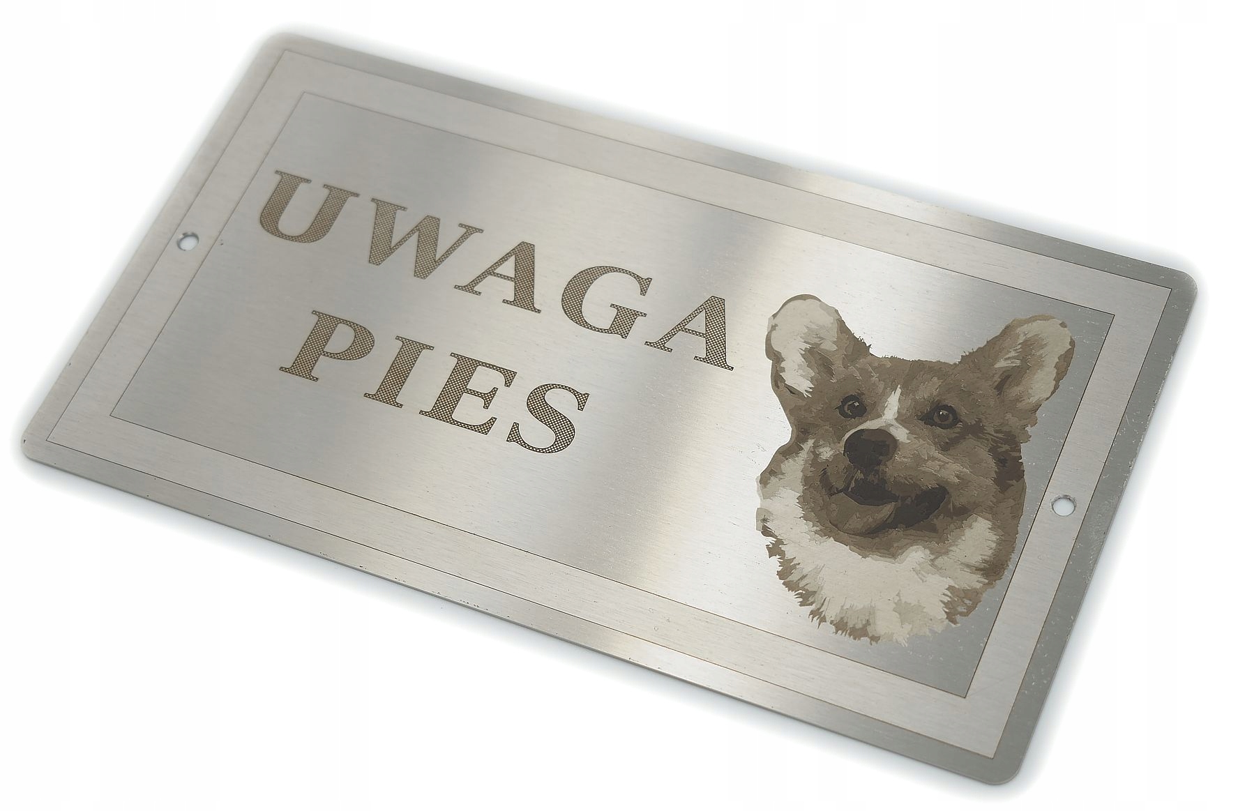Tabliczka ze stali nierdzewnej UWAGA PIES - CORGI
