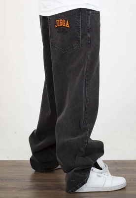 Kalhoty Jigga Wear New Outline Baggy Jeans, černé, chlupaté