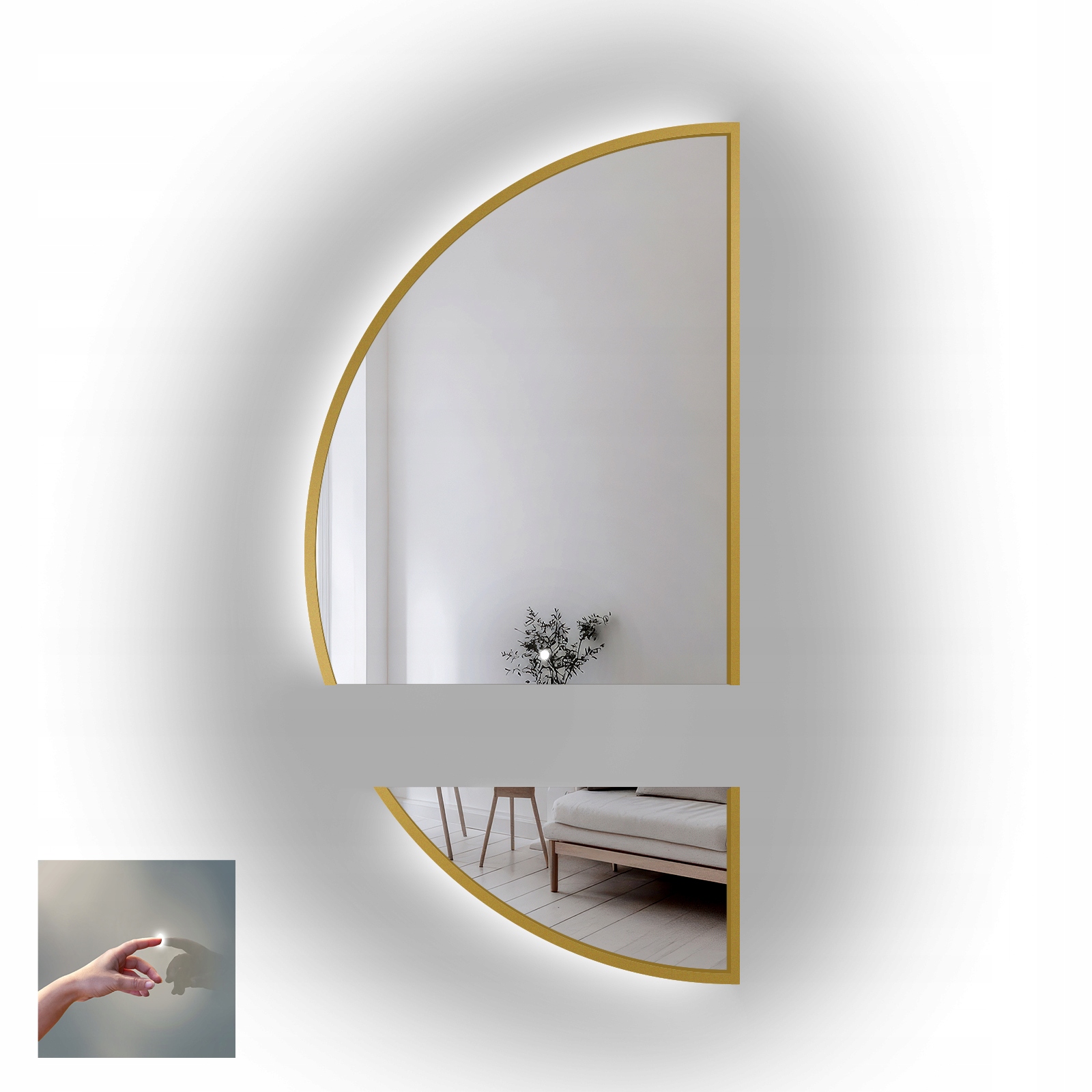 Zrcadlo půlkruhové Doppio ve zlatém rámu Mdf ve dvou částech Led 75X150