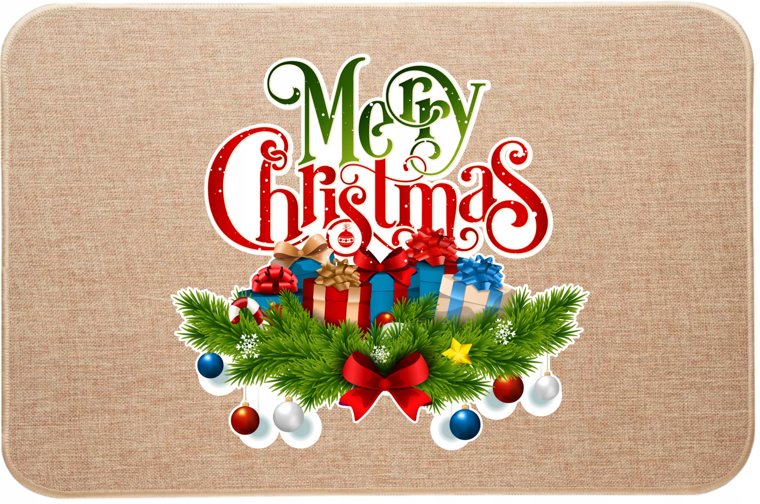 Vánoční lněná rohožka Merry Vánoční stromeček Dárky