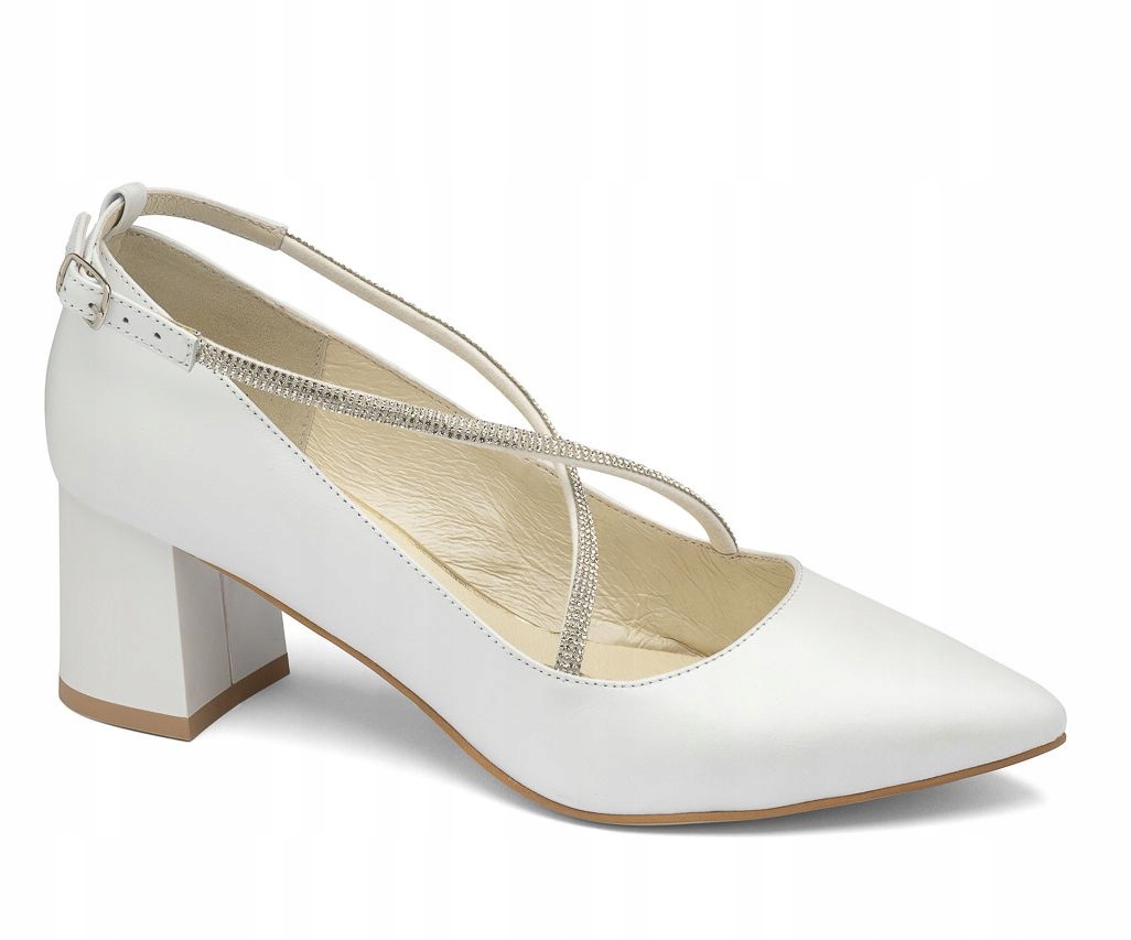 Bílé Perleťové Taneční Lodičky S Ozdobnými Koženými Pásky Butdam 35