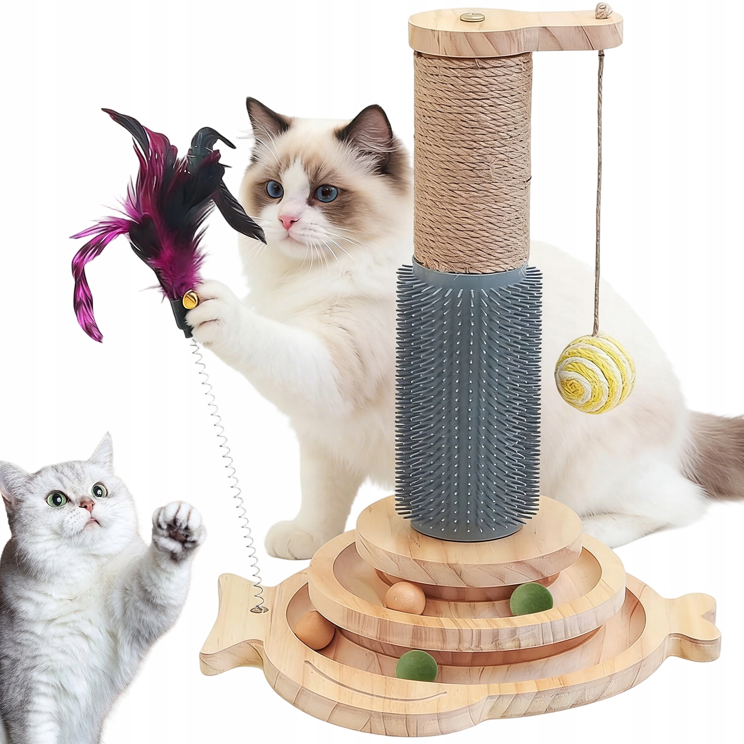 Levně Hračka Pro Kočky S Pilkami, Masážním Sloupkem A Pírkem