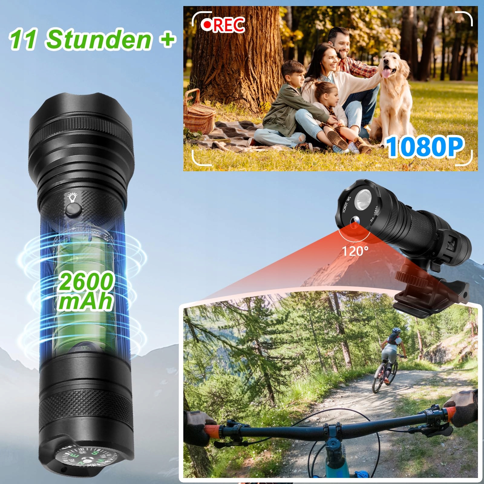 SECURALEN Kamera Sportowa 1080P HD 120° Kąt 5 Trybów Światła 2600mAh — miniatura 3