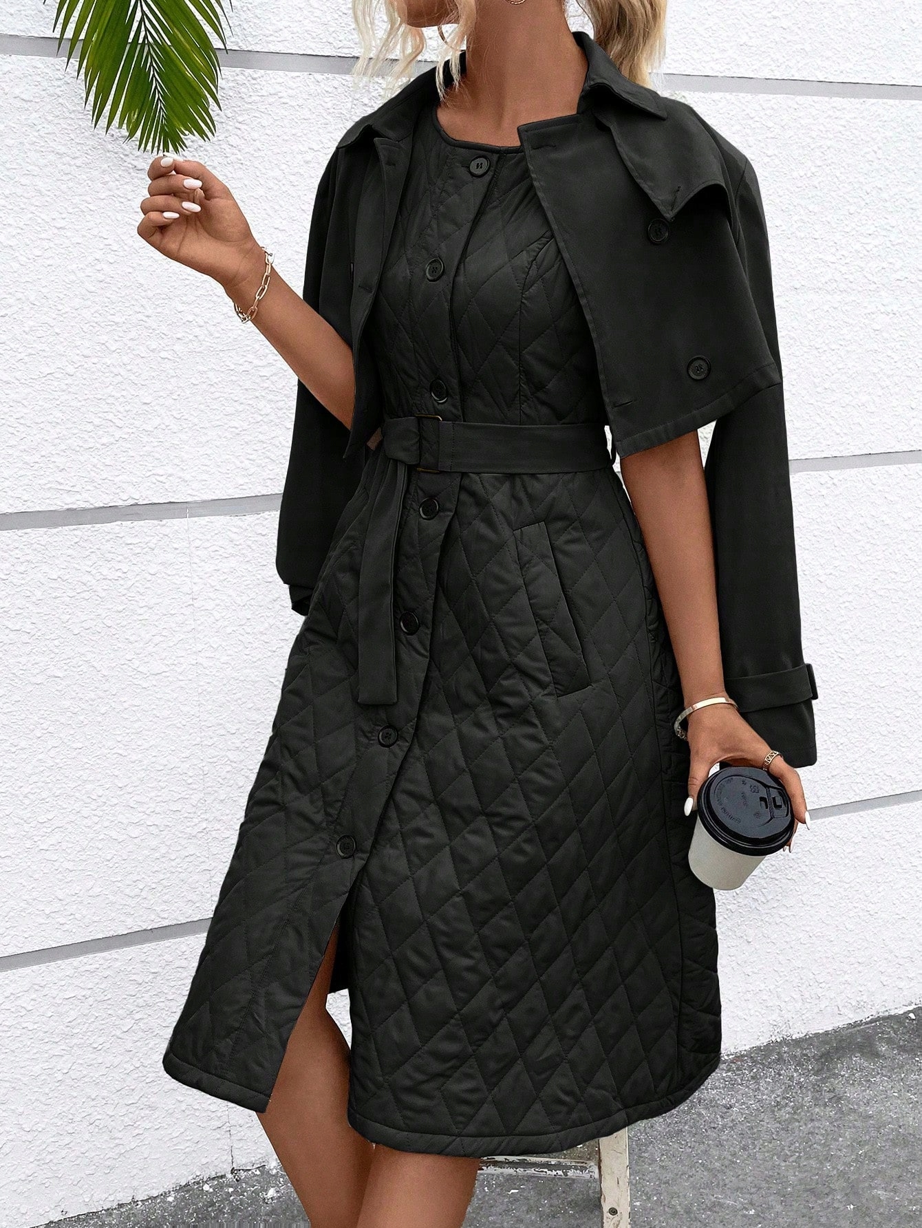 Dámský Kabát Trencz 2V1 Prošívaný, Rozevřený, Černý, Casual Shein, Velikost 38