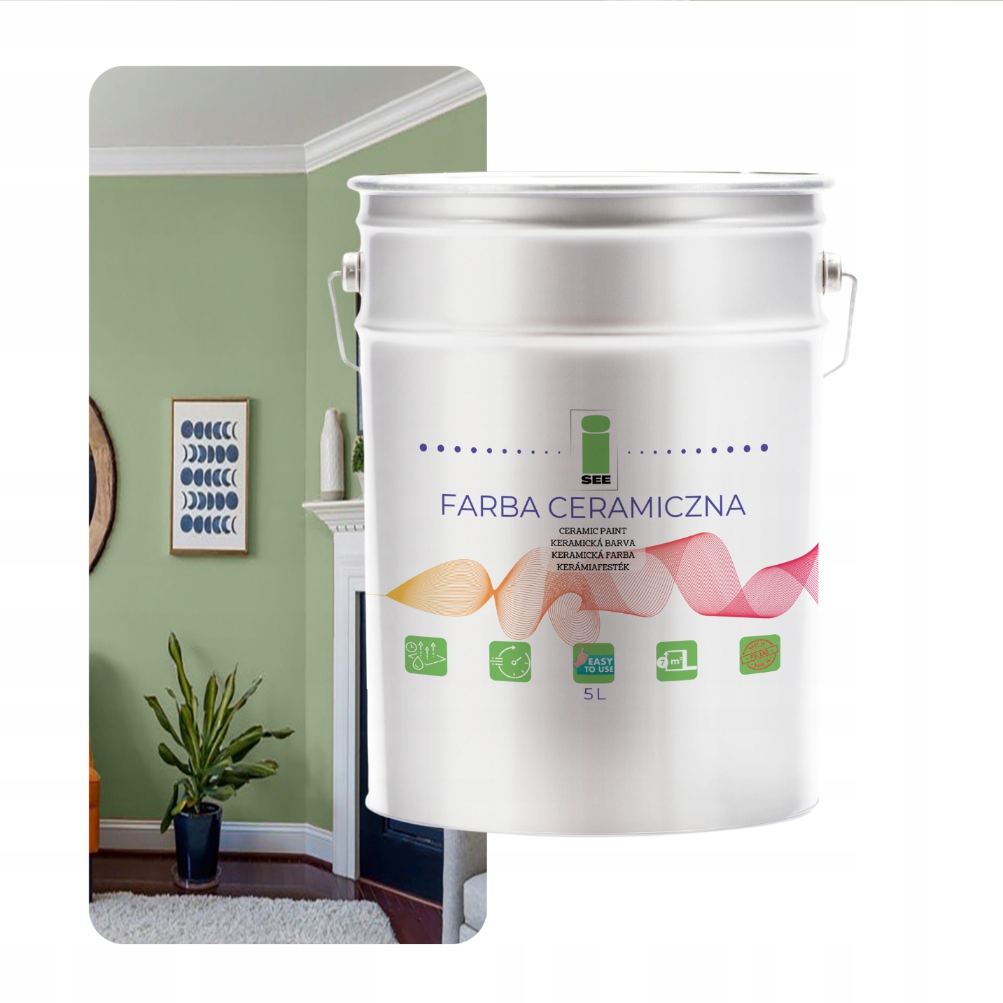 Keramická Umývateľná Zelená Šalviová Farba Na Steny 5 L, Odolná Voči Škvrnám