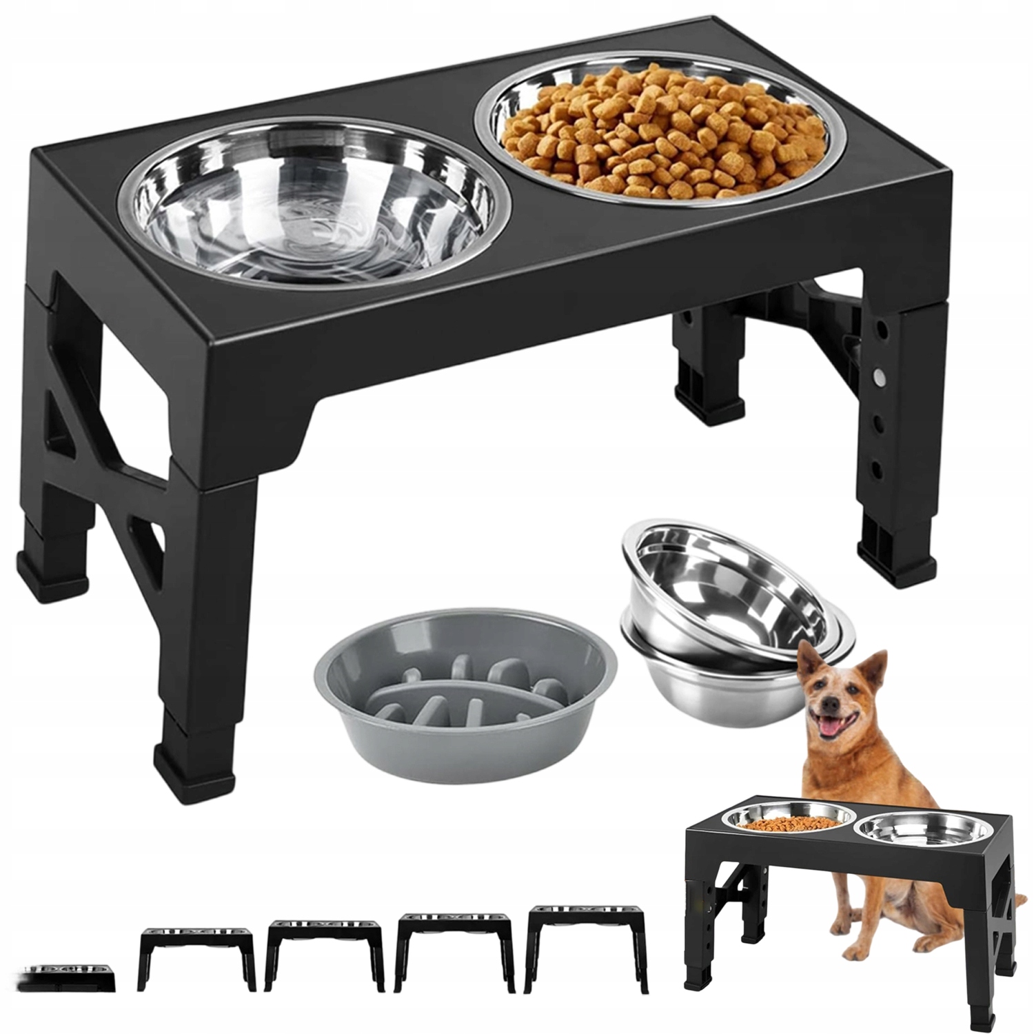 Regulovatelný Stojan Na Misky Pro Psy S Miskou Zpomalující Jídlo