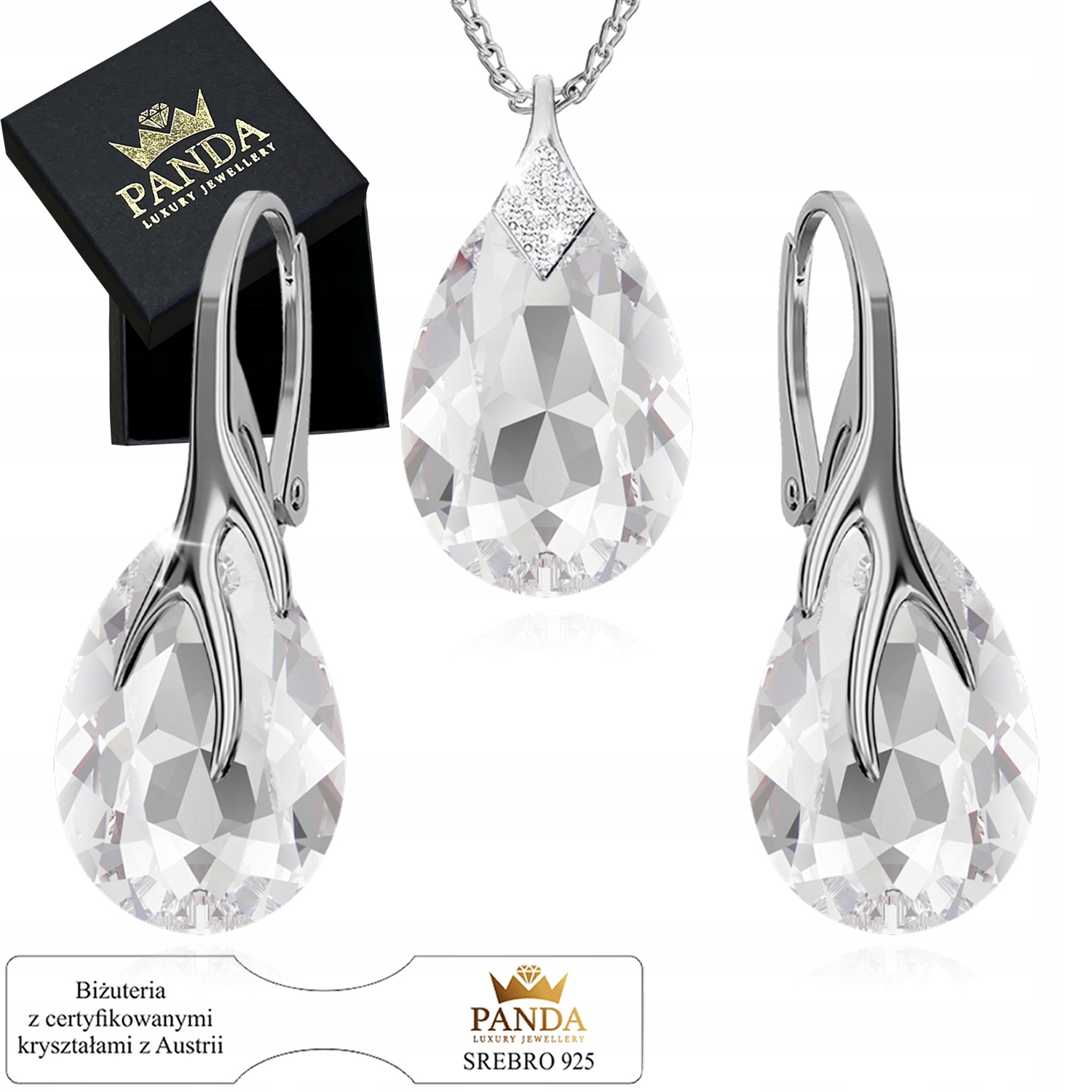 Sada stříbrných šperků Krystaly Kapky Komplet 925 Dárek pro manželku