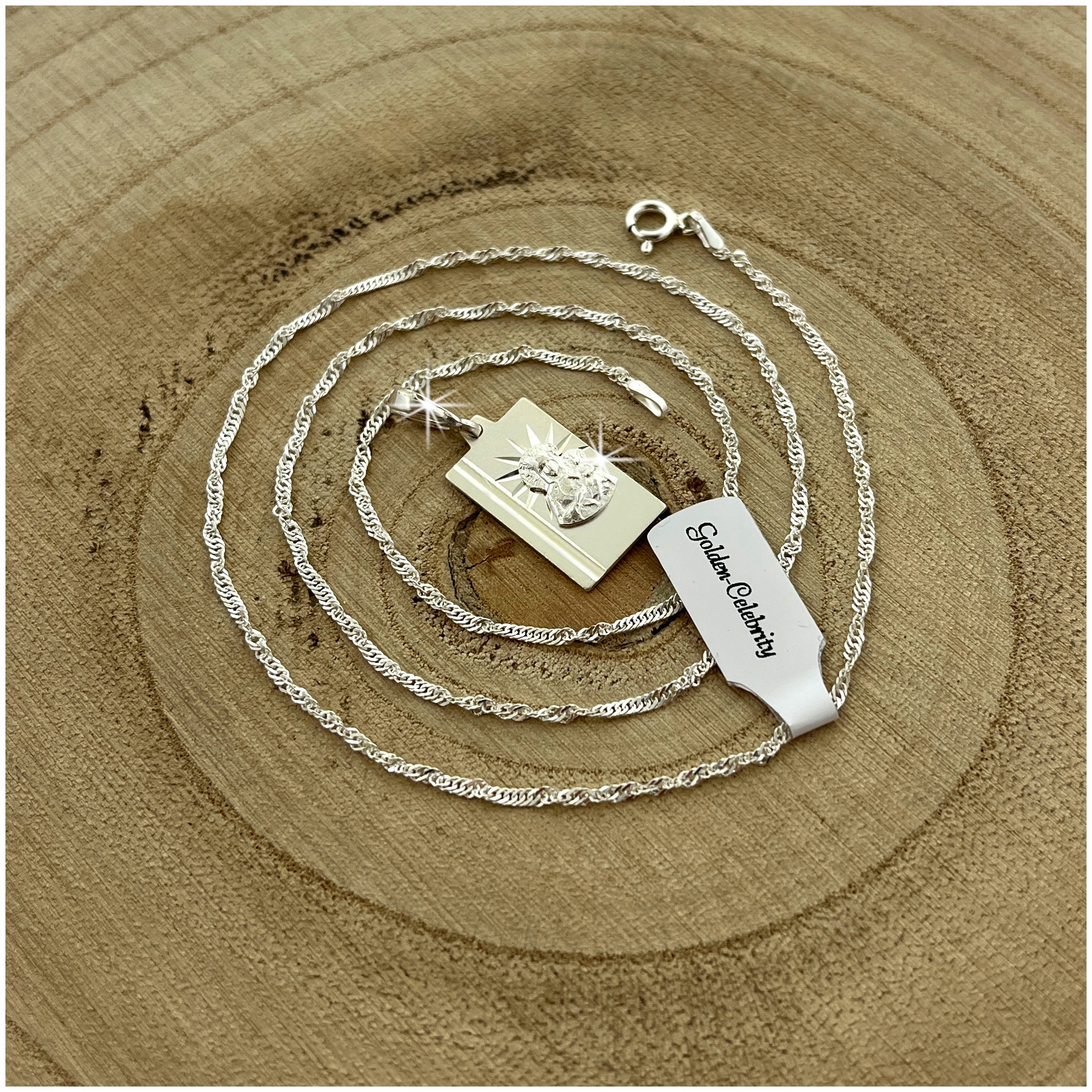 SREBRNY ŁAŃCUSZEK + MEDALIK PASYJKA MATKA BOSKA 925 PREZENT KOMUNIA GRAWER Marka Golden Celebrity