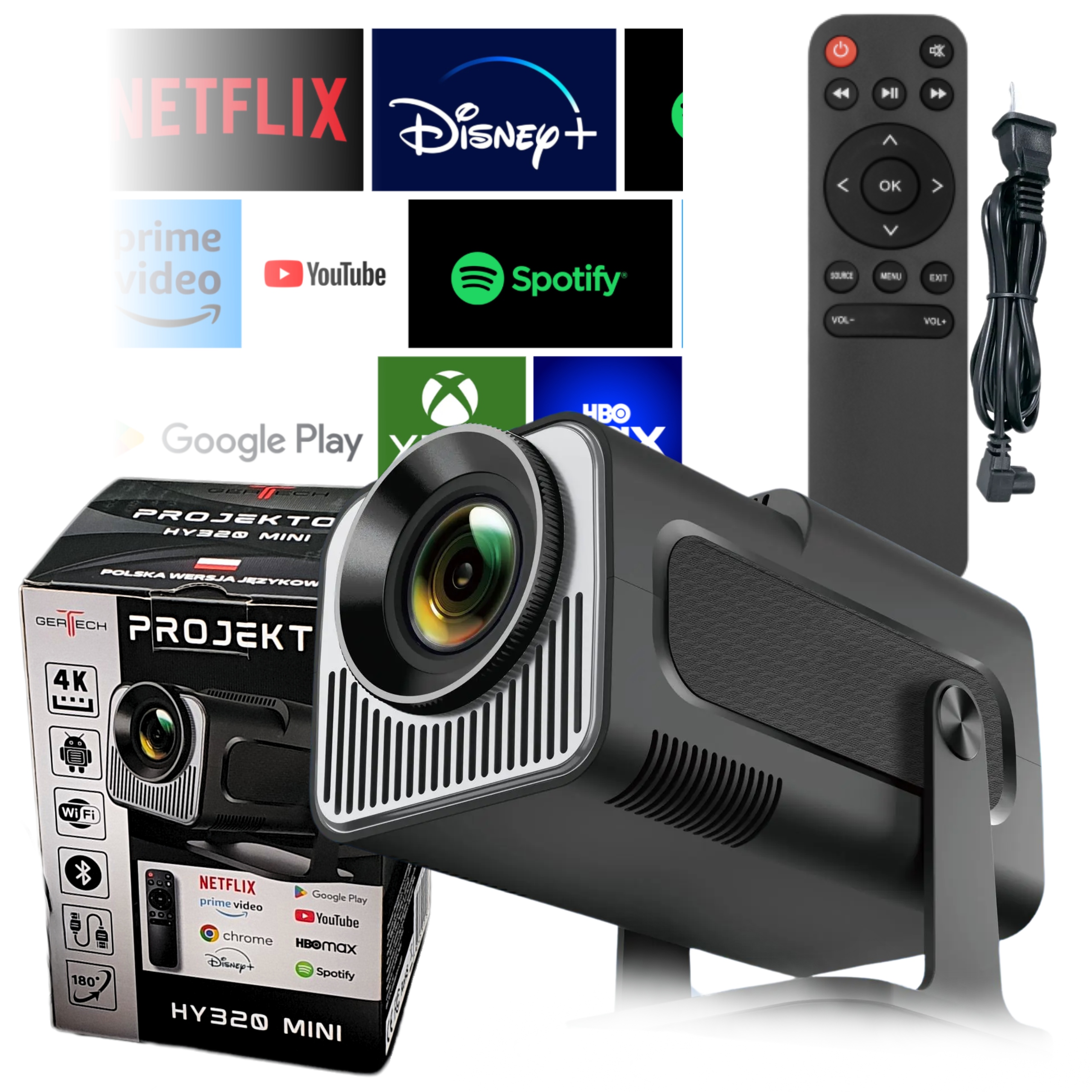 Led Projektor Přenosný HY320 Mini projektor Smart Domácí Kino 4K Otočný