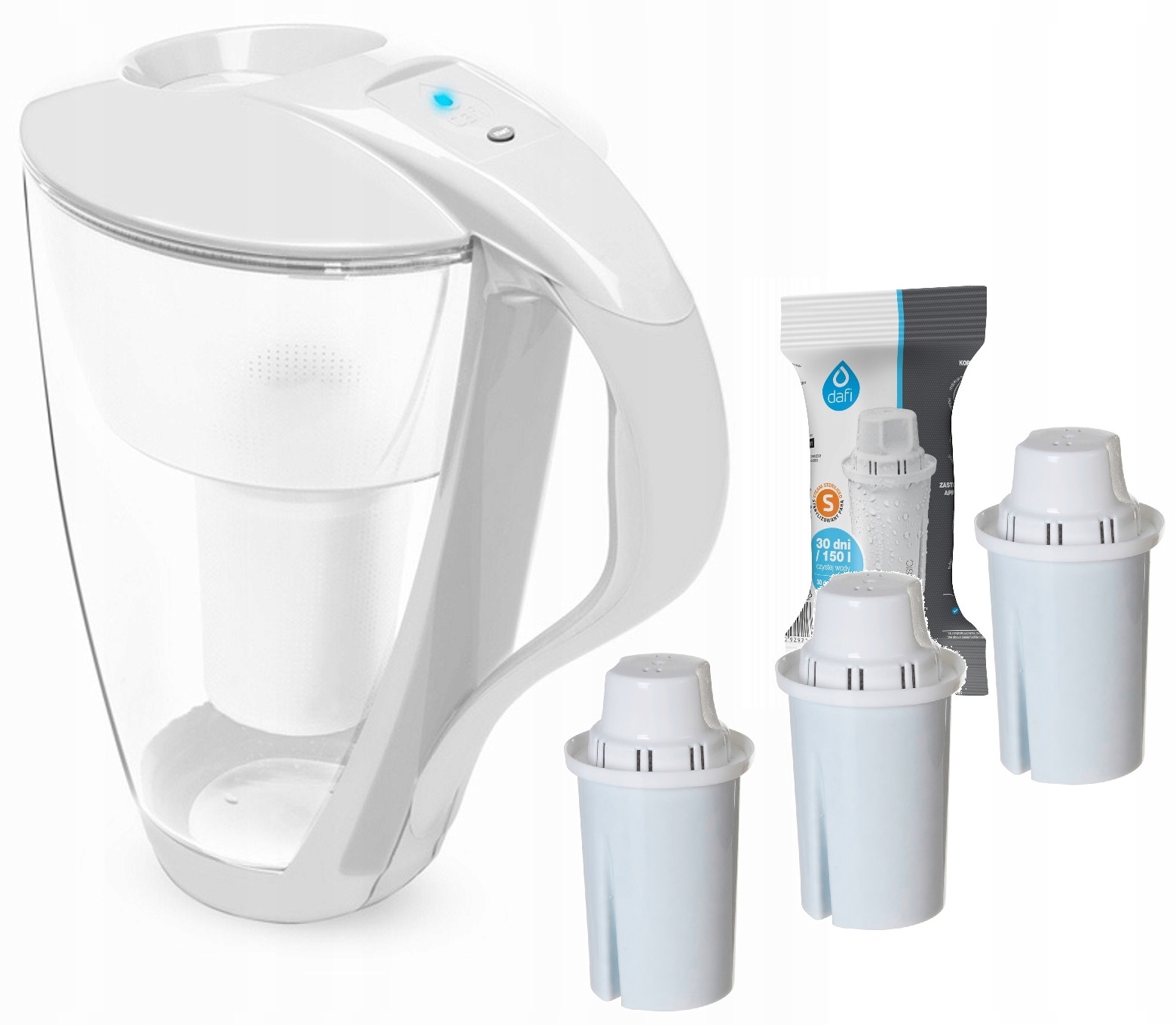 Dzbanek filtrujący wodę 3 filtry Classic Dafi Crystal 2L szklany Led