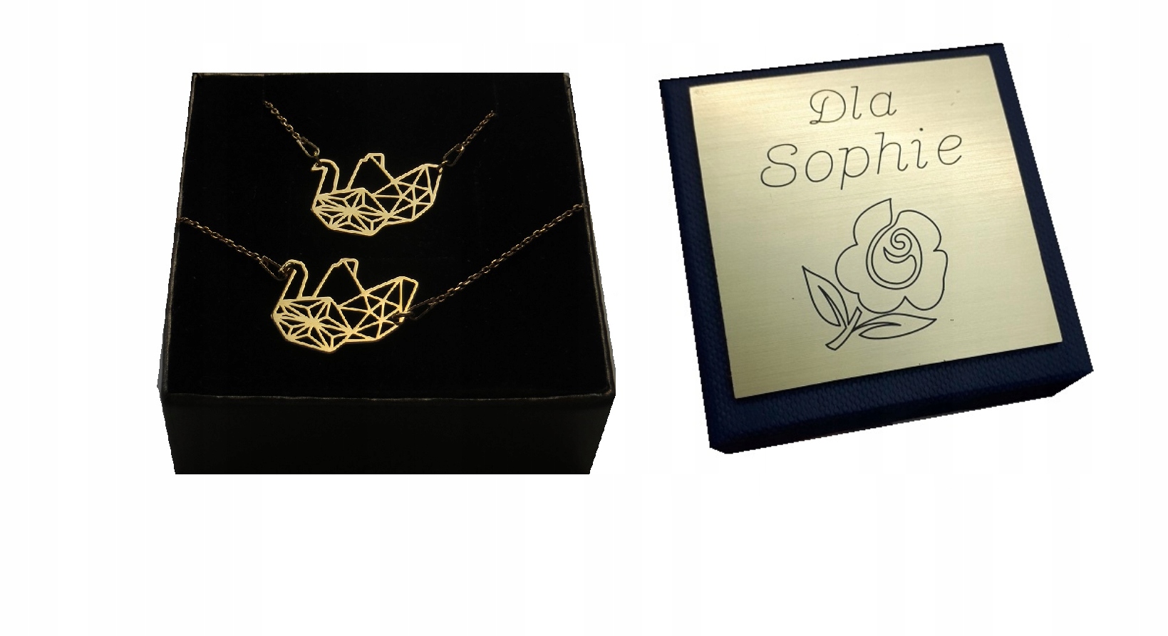 

Zloty komplet łabędź Origami srebro 925 Grawer