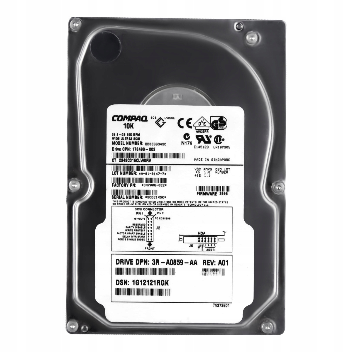 Compaq 176493-003 36,4 Gb 10K 16MB Scsi U160 3,5'' BD0366349C