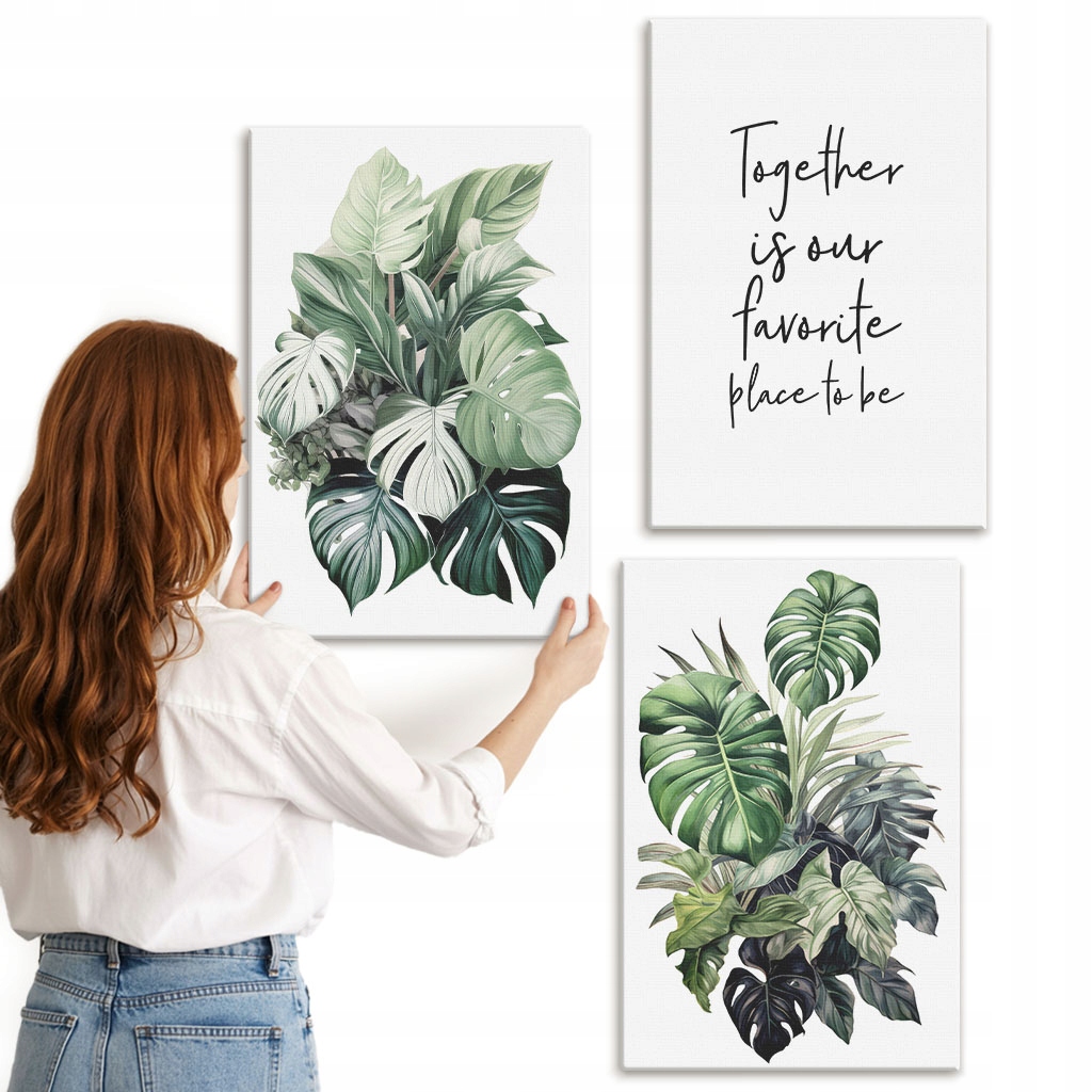 Kolekce obrazů na plátně Zelené listy tropických rostlin 3x 40x60 cm