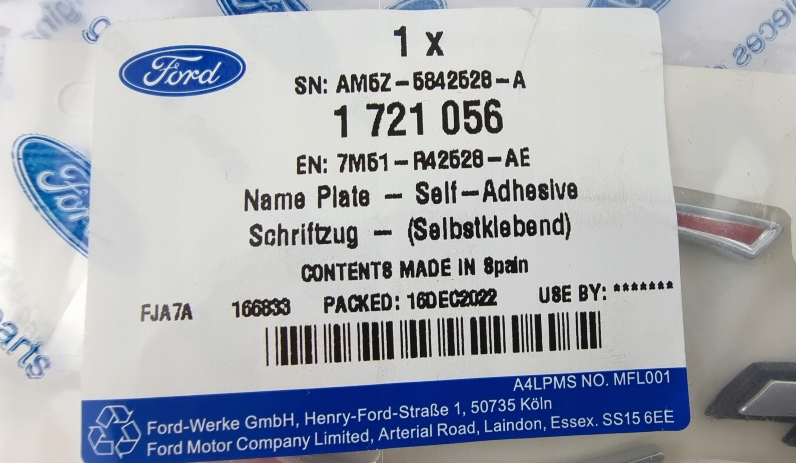 EMBLEMAT ''C-MAX'' TYŁ C-MAX 07- 10- 15- 1721056 _ 7M51-R42528-AE Marka bez marki