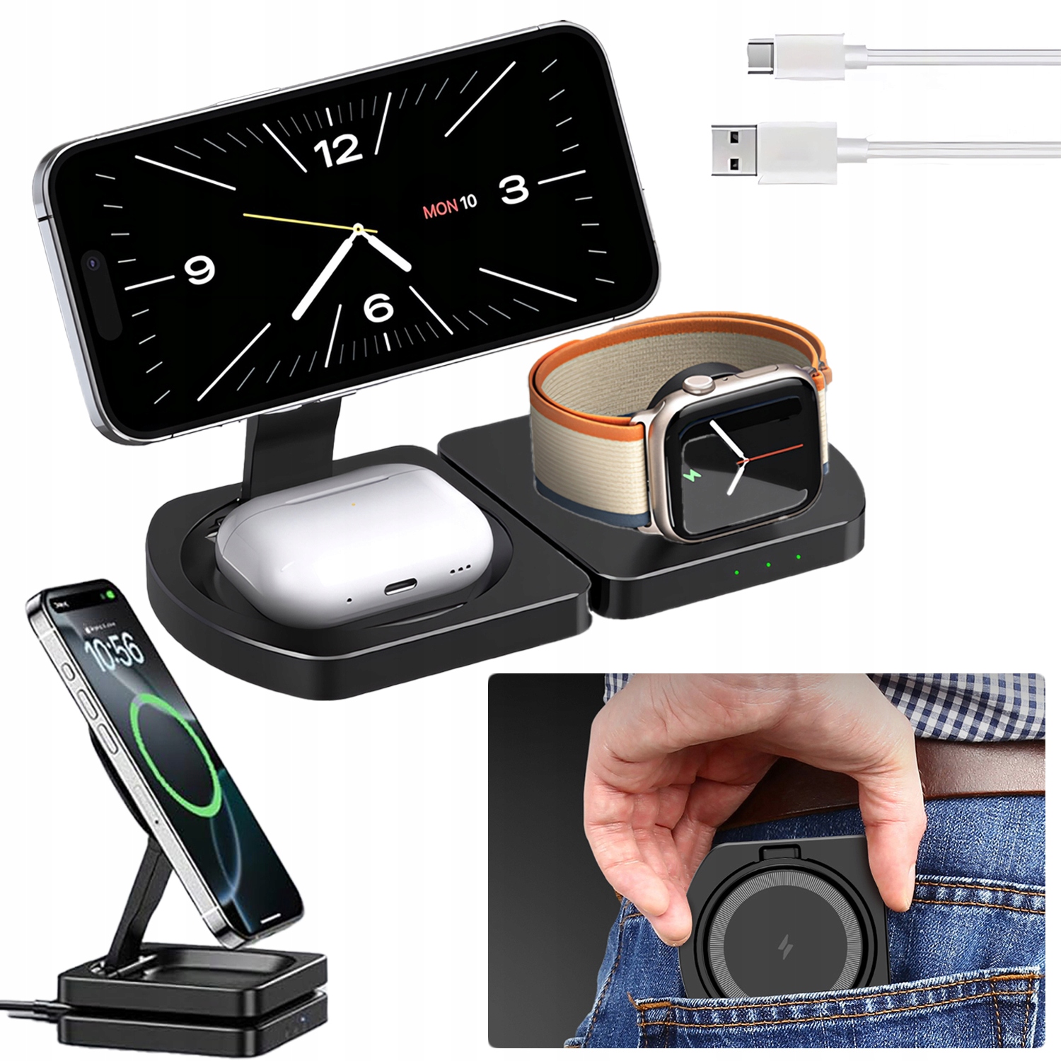 Ładowarka Indukcyjna 3W1 Do Magsafe Składana Do Iphone Airpods Apple Watch