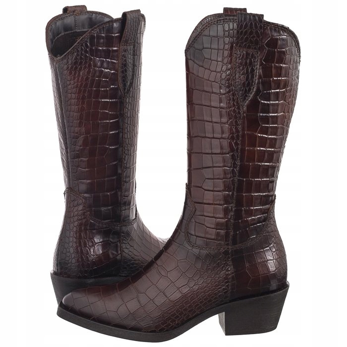 Kožené kozačky Kovbojské Boty Dámské Tamaris Hnědé 1-25706 Brown