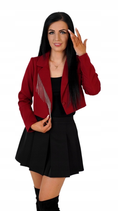 Sako Krátké Elegantní s třásněmi Žaket Bordó M
