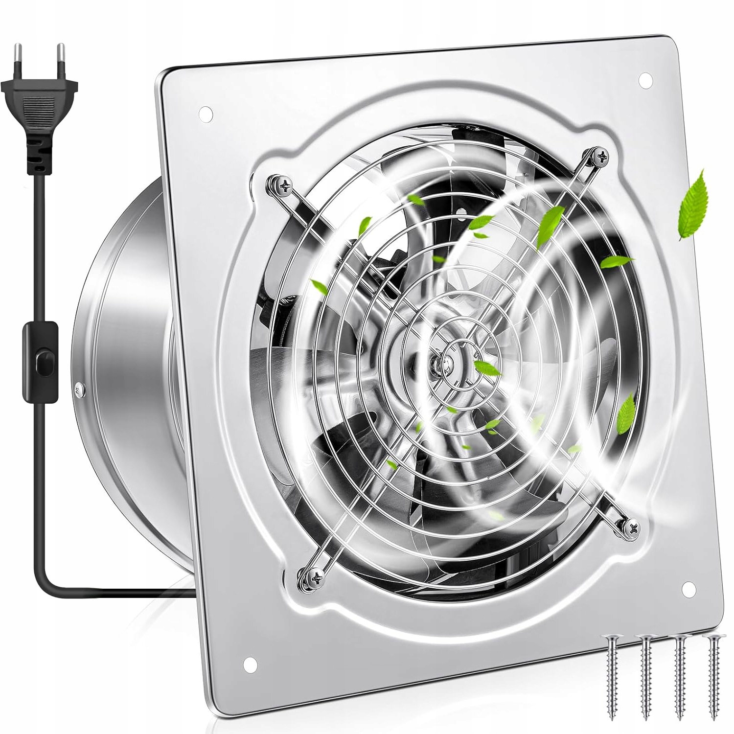 Wentylator Ścienny Łazienkowy Domowy 150 MM Przewód Włącznik Cichy 40dB