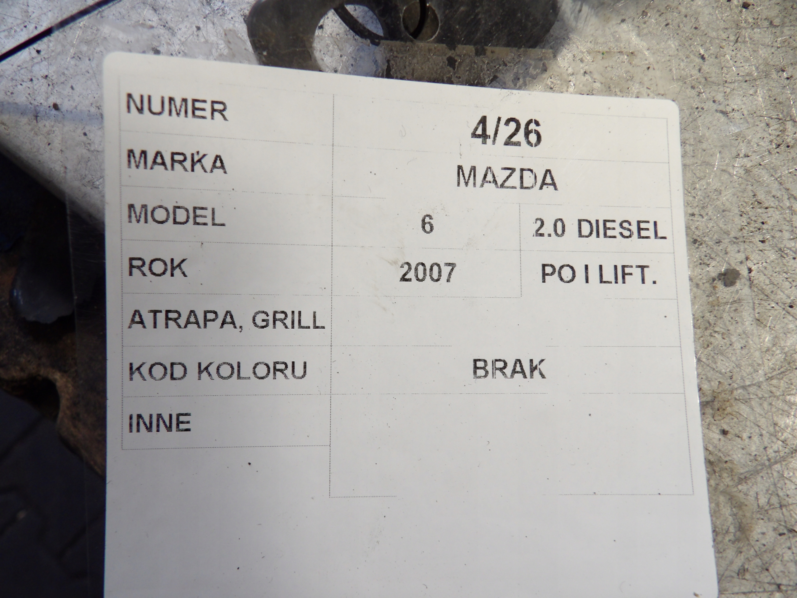 Mazda 6 front prekladgrill lift