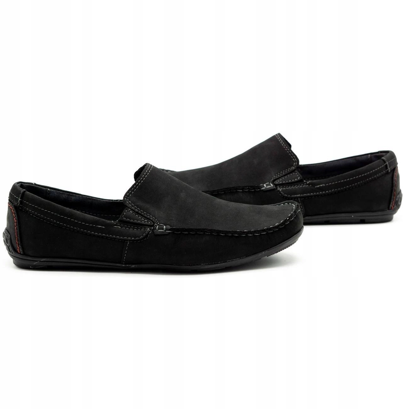 BUTY MĘSKIE MOKASYNY SKÓRZANE WSUWANE POLSKIE 763 CZARNY ZAMSZ 44 Rozmiar 44