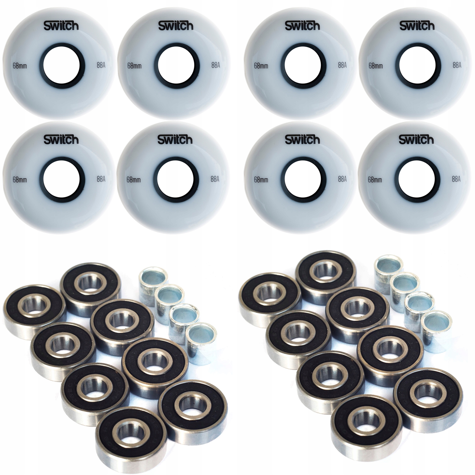 8x Kolečka 68 mm Pro Válečky Pu 88A 16x ložiska abec9