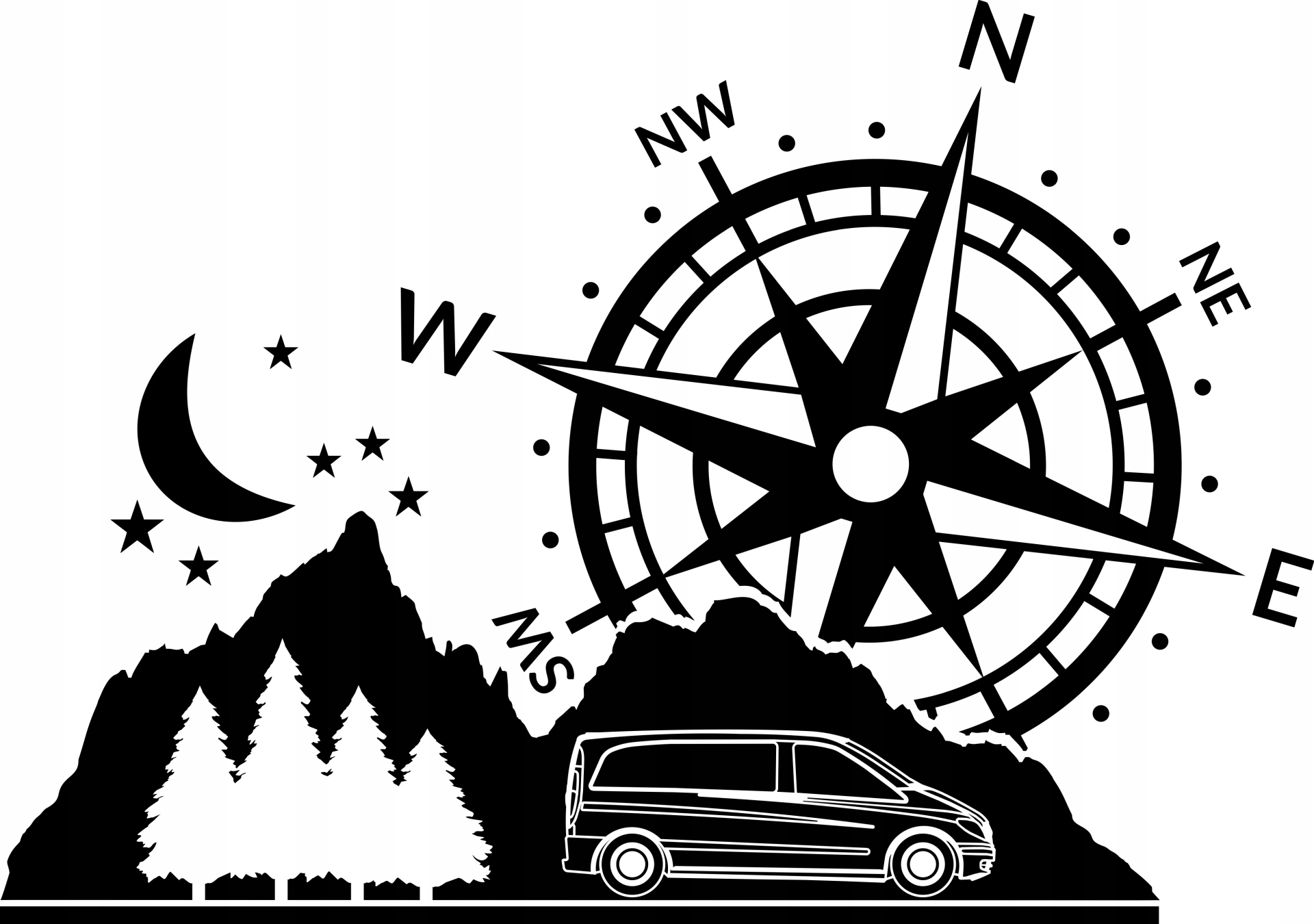 

naklejka róża wiatrów vanlife vito mercedes kompas