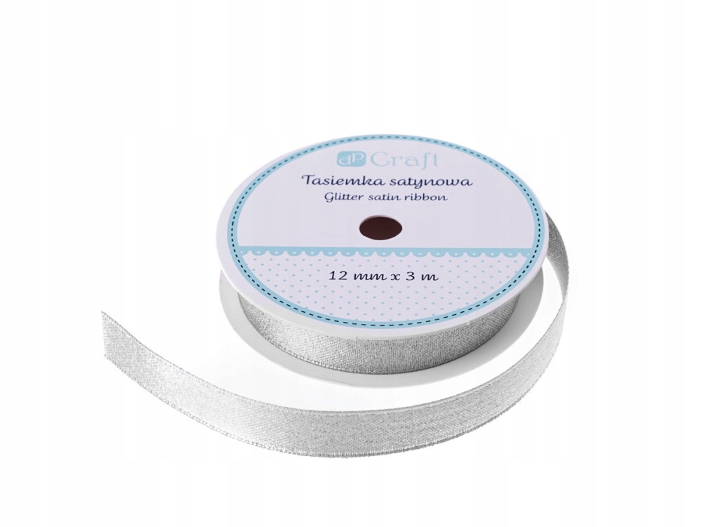 Wstążka tasiemka satynowa brokat silver 1,2 3 m BS