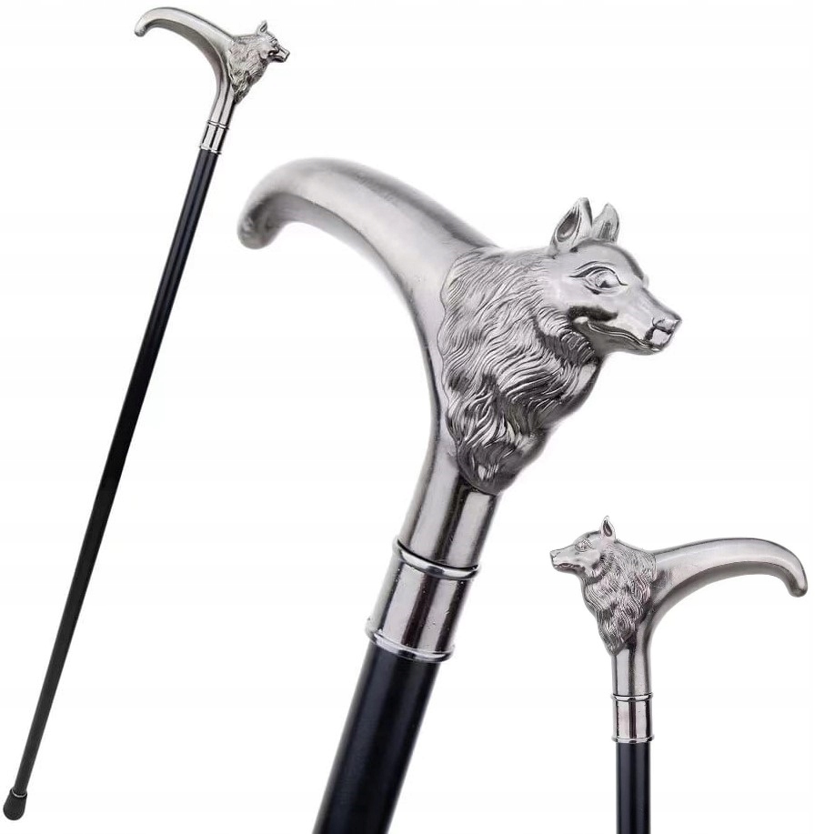 Laska metalowa ozdobna Dumny Wilk Srebrny Dostojny towarzysz przechadzek