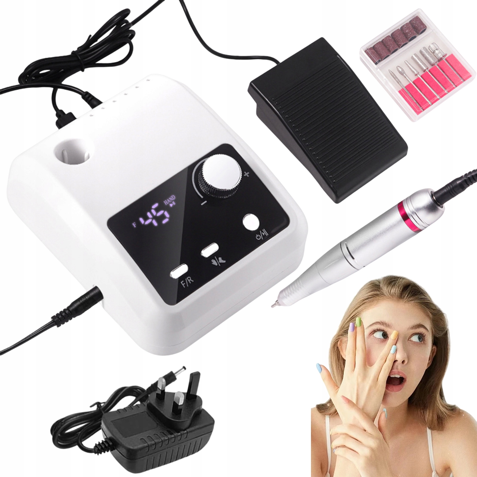 Bruska Elektrická Na Manikúru Pedikúru 45000 Ot./min S Pedálem Bílá