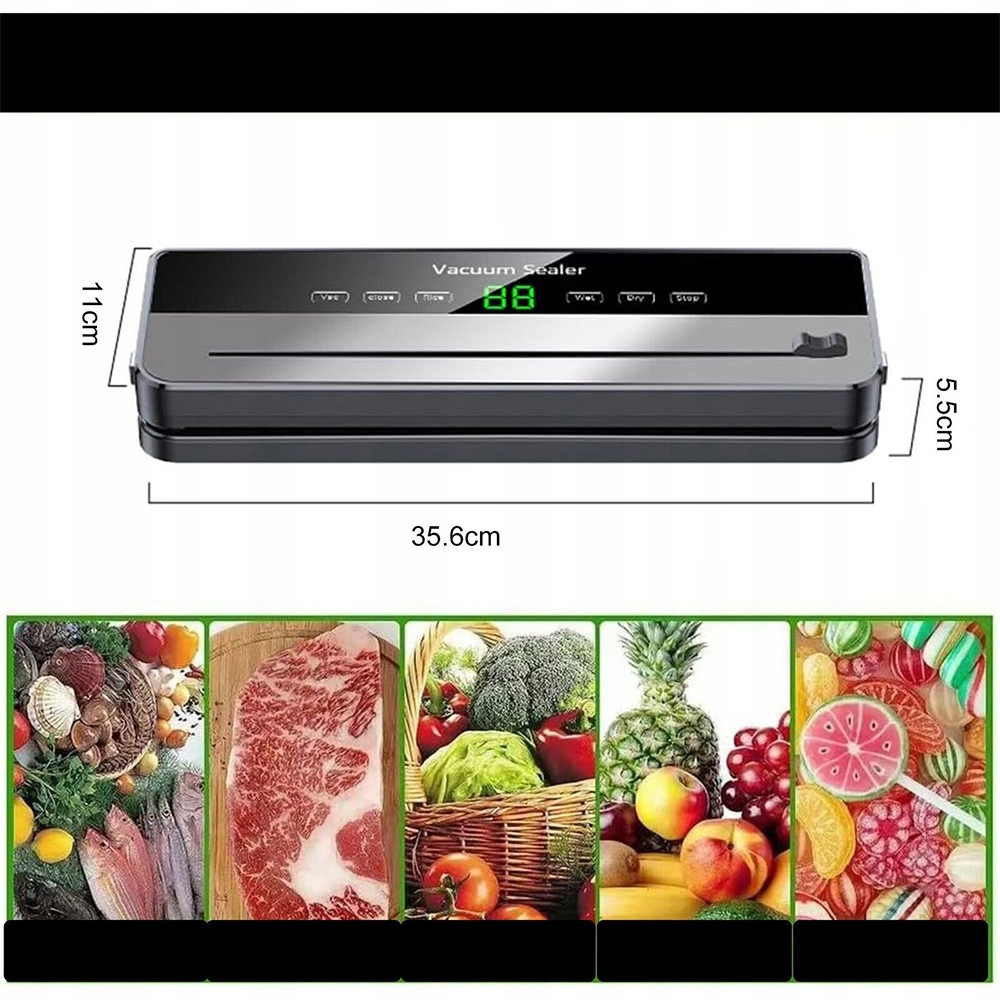 Automatická balička potravin vakuovou svářečkou – 5 režimů, 50 sáčků, 30 cm fólie