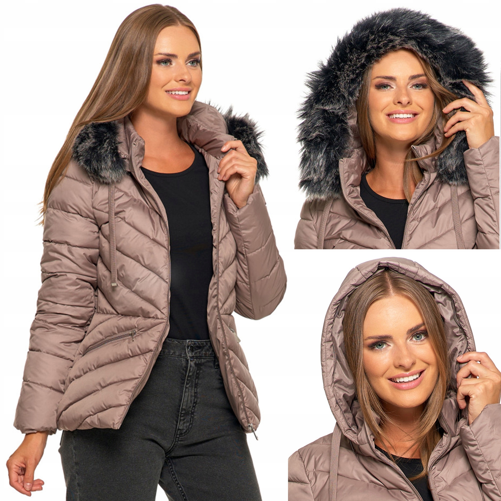 Pikovaná Bunda Moraj dámská zimní Kapuce s Odnímatelným Kožíškem XL