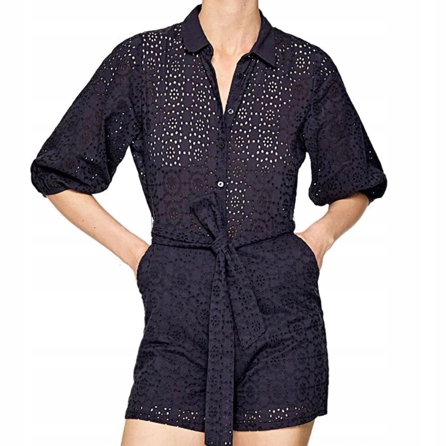 Dámská kombinéza Pepe Jeans bavlna ažurová, tmavě modrá, letní, krátká, velikost Xs