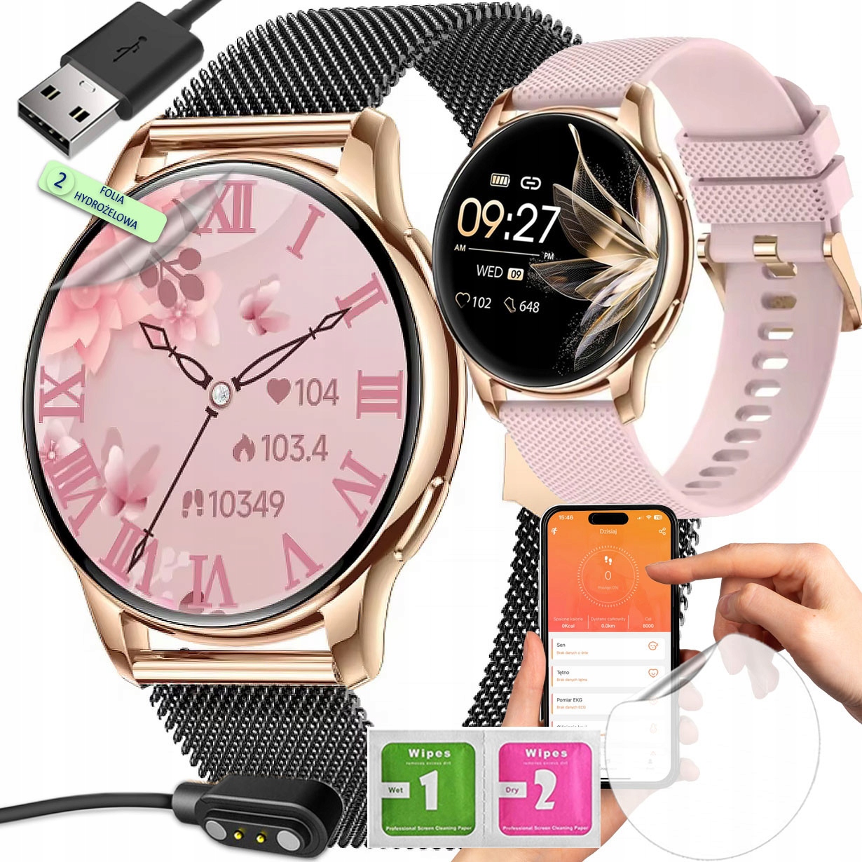 2 x Chytré Hodinky Dámské hodinky pro ženy Amoled Hovory 300MAH Tlaku