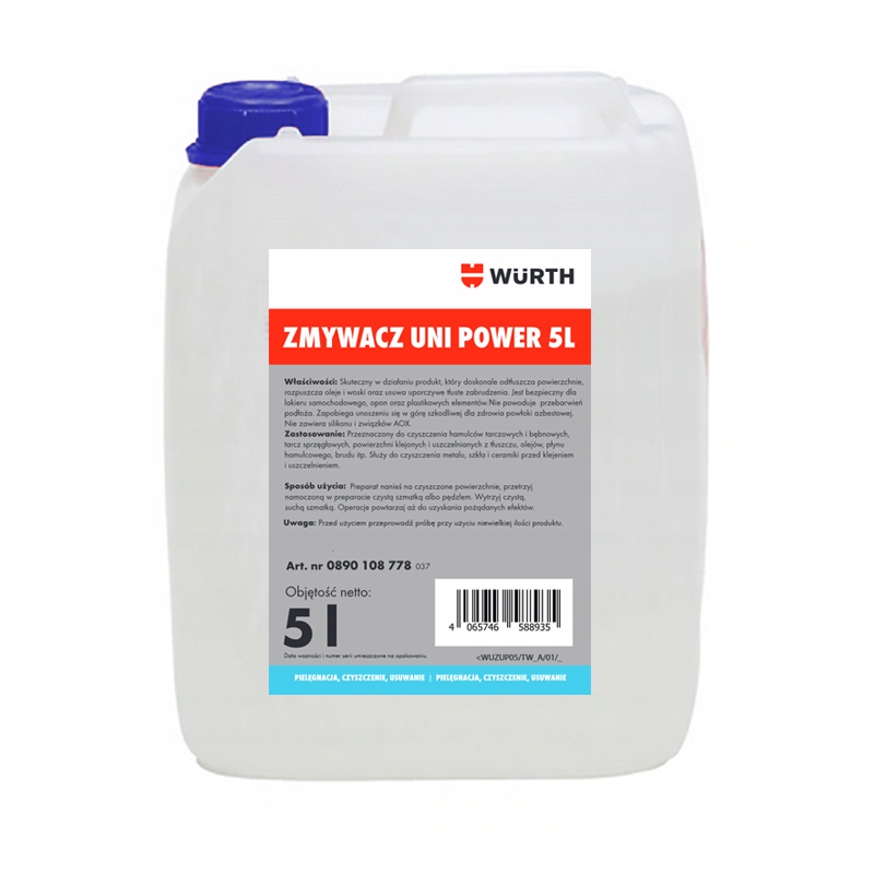 Środek Do Czyszczenia Hamulców Zmywacz Uni Power 5L Wurth