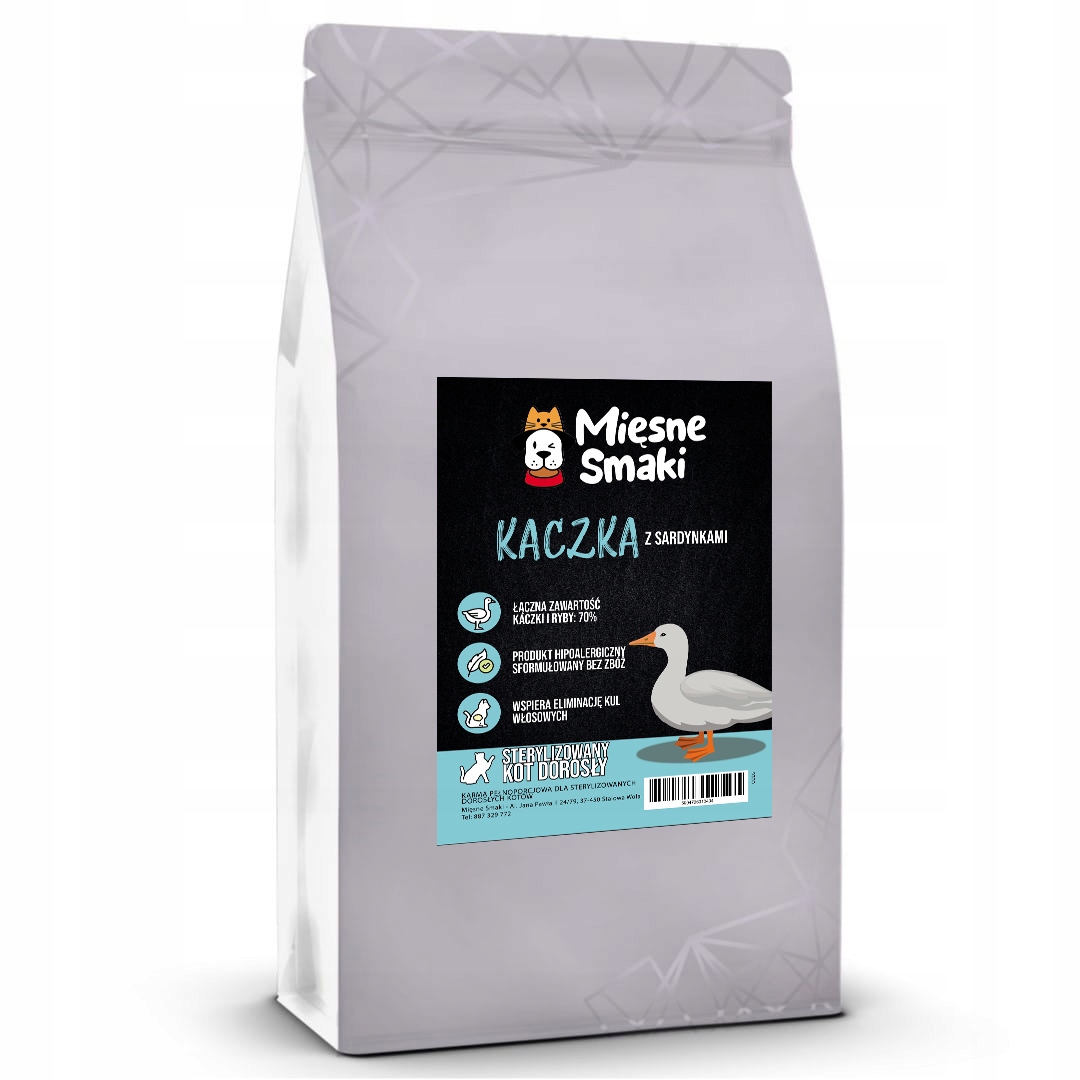 Levně Krmivo suché pro kočky 70% Masa! Kachna Se Sardinkami 5 kg Mięsne Smaki