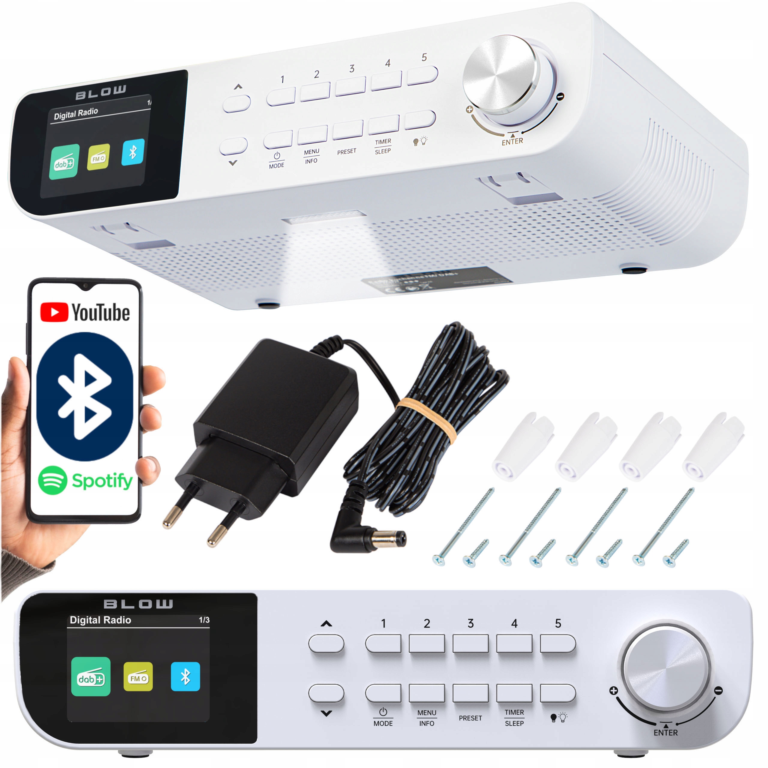 RADIO KUCHENNE PODWIESZANE PODSZAFKOWE FM/DAB+ BLUETOOTH LATARKA