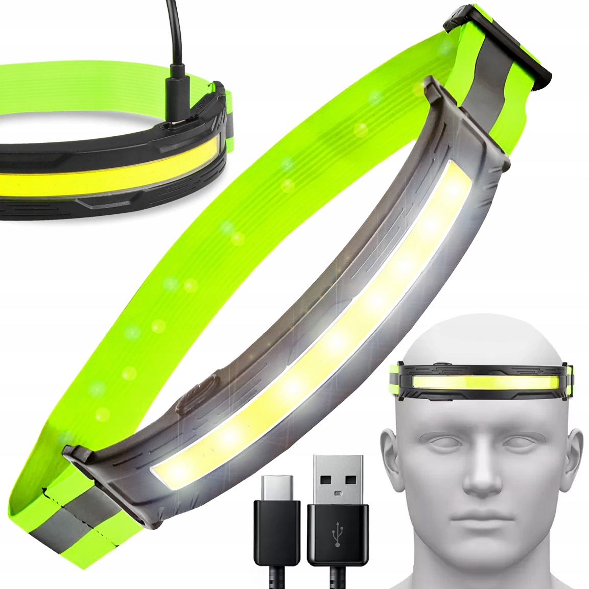 LATARKA CZOŁOWA LAMPKA CZOŁÓWKA COB RED LED USB-C LC3