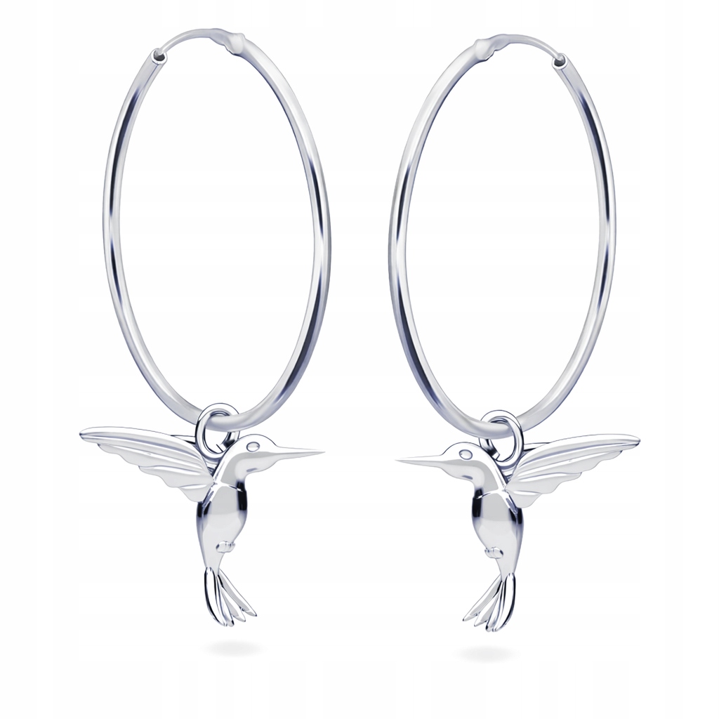 Stříbrné náušnice Velké kruhy Kolibřík 3D Symbol radosti Stříbro ryzost 925