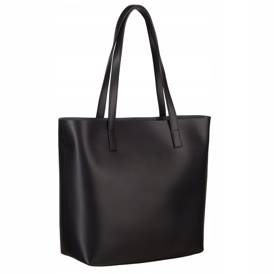Matowa Czarna Torebka Shopper Skóra Naturalna Włoska Torba Skóra Vera Pelle