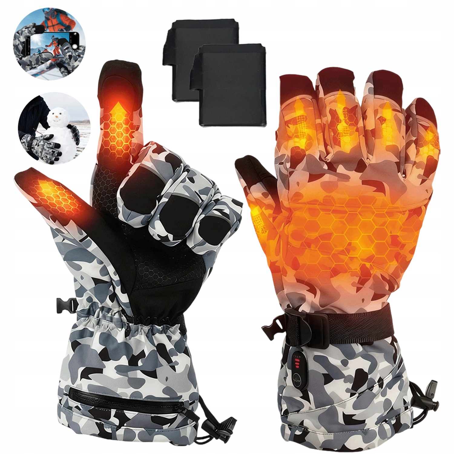 Podgrzewane Ogrzewane Rękawiczki Rękawice Zimowe Dotyk Dotykowe 3200MAHX2