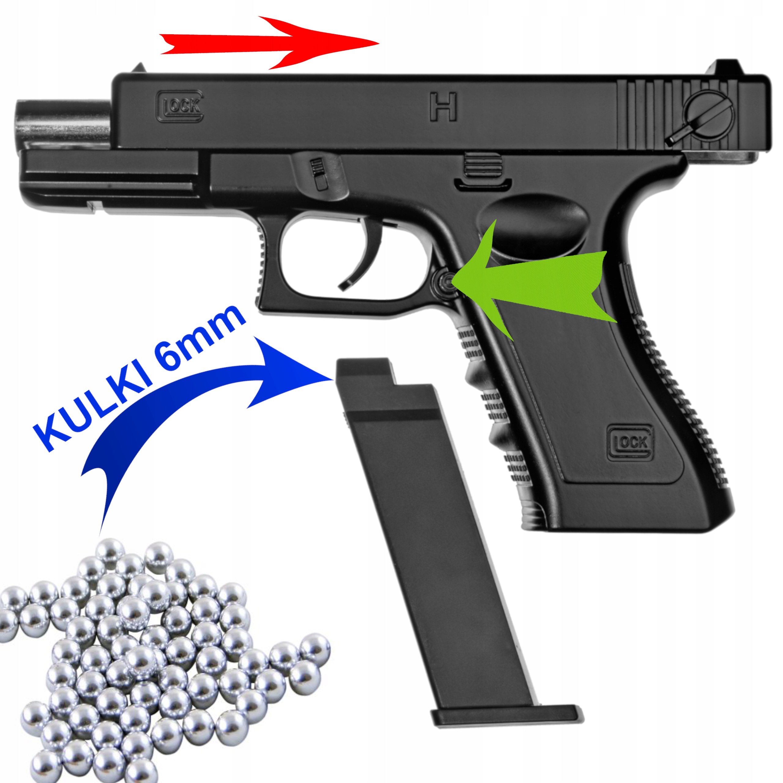 METALOWY PISTOLET NA KULKI GLOCK 17 / 100% METAL Rodzaj pistolety