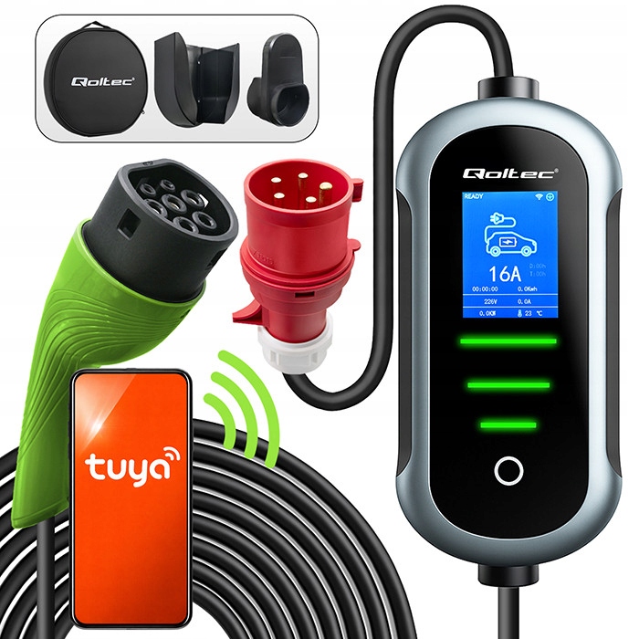 Nabíjačka Ev Typ 2 11kW 400V Cee 16A WiFi Tuya LCD 5m Walbox 2v1 Qoltec