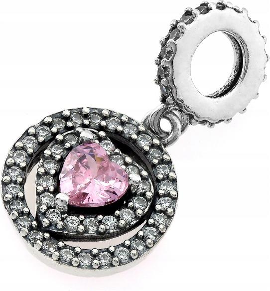 Stříbrný přívěsek 925 přívěsek k náramky s růžovým srdcem jako dárek