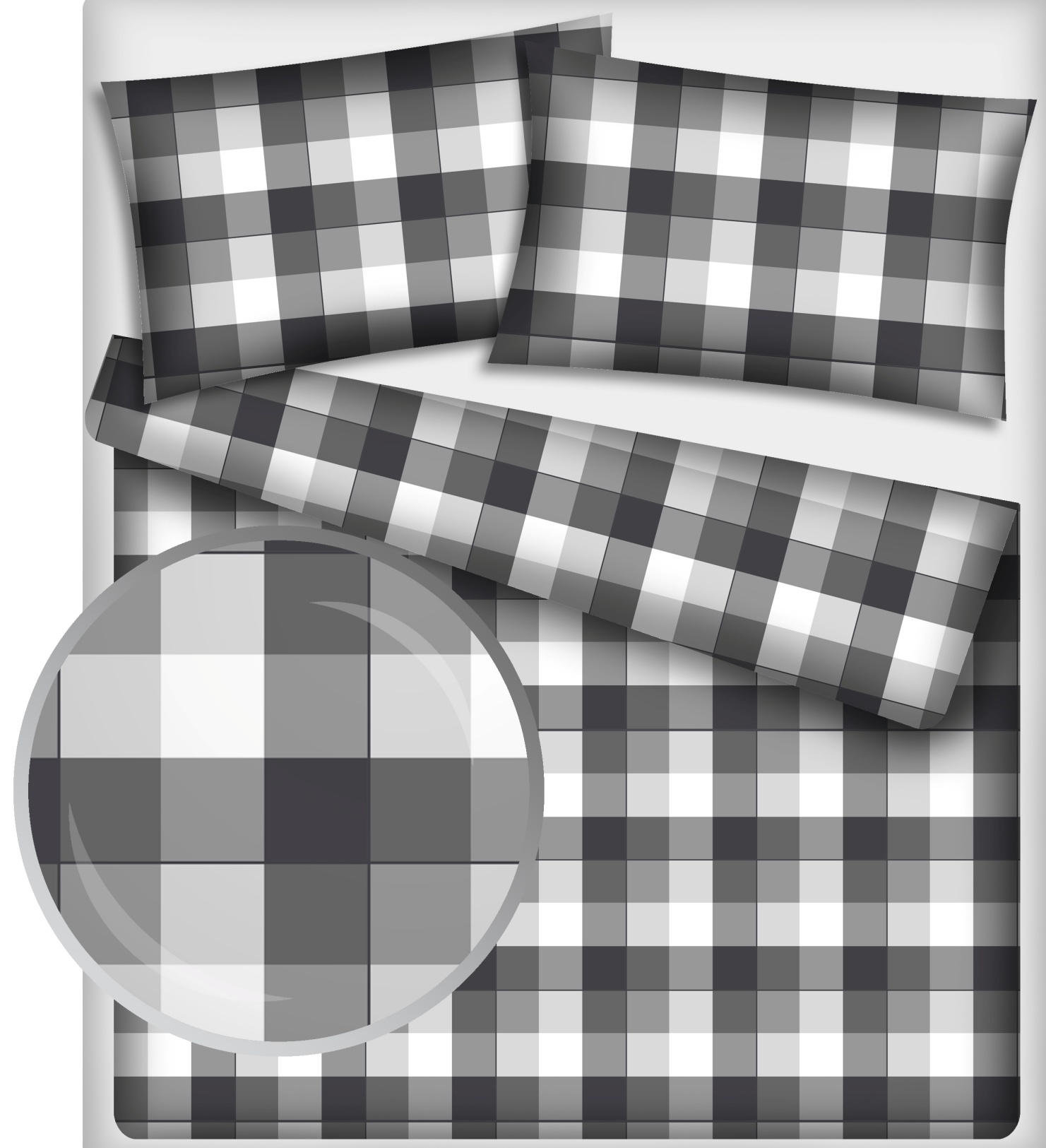 Pościel 160x200 Krata Szaro-czarna 100% Bawełna Gruba Polska 40 Wzorów