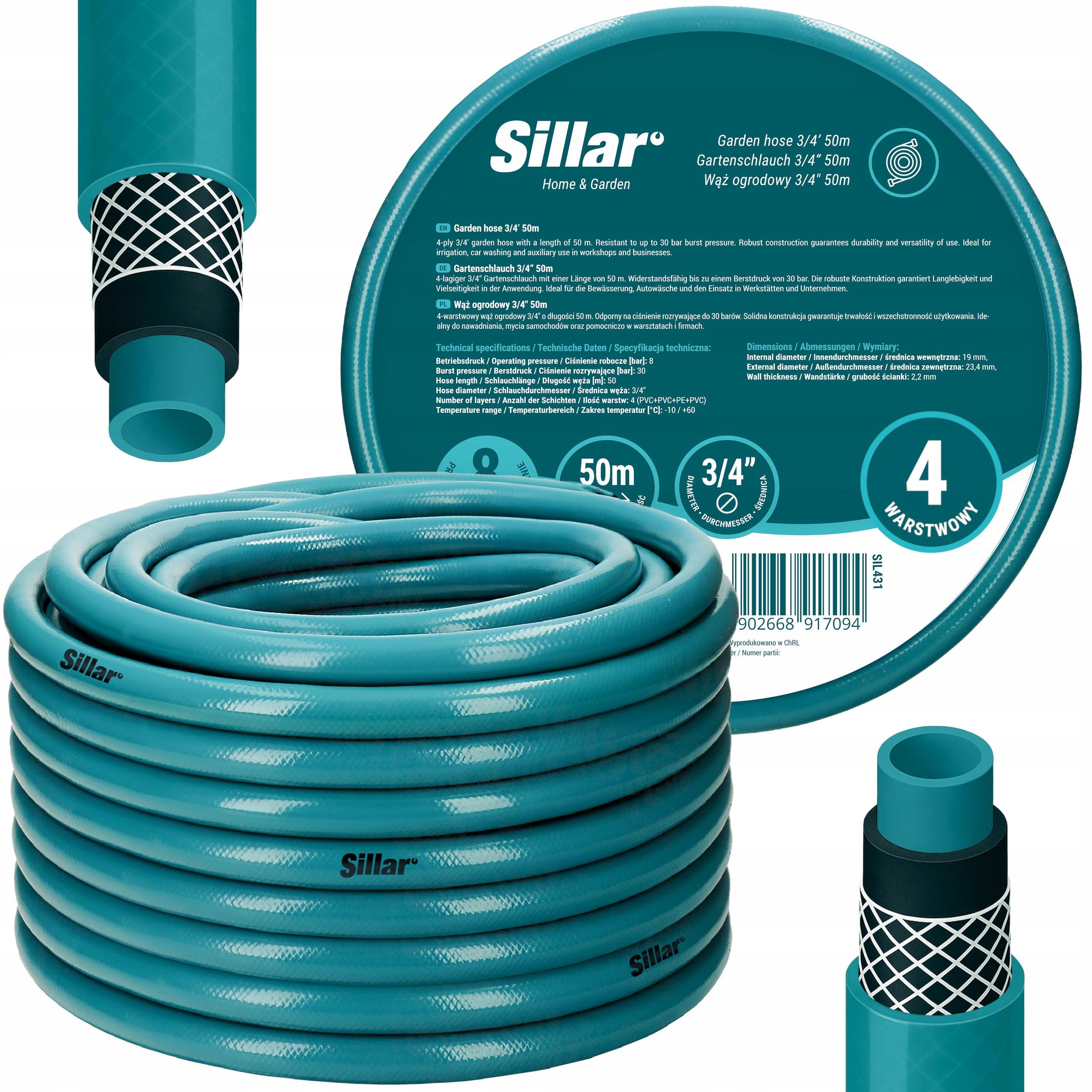 Wąż ogrodowy 4-warstwowy ultra mocny gumowy zbrojony do nawadniania 3/4 50m