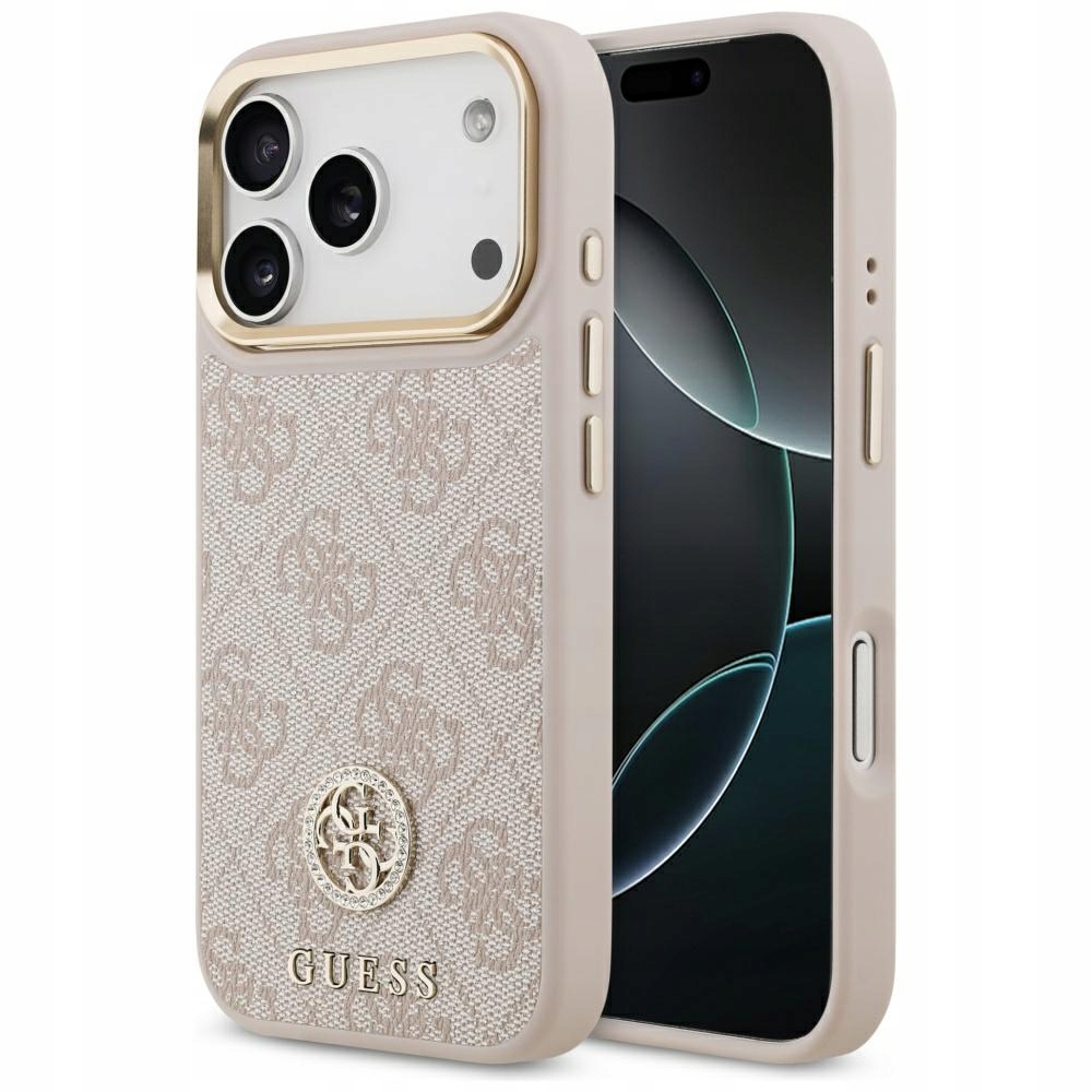 Pouzdro Guess 4G Strass Logo MagSafe pro iPhone 17 Pro, růžové