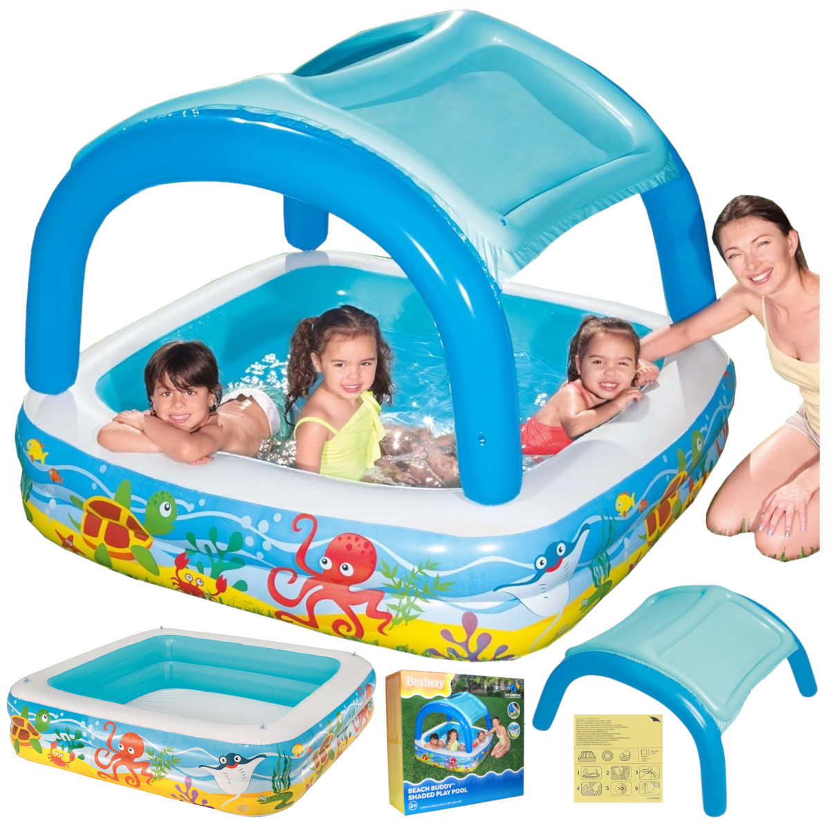 Dětský bazének se stříškou +2 roky Bazén pro děti Nafukovací Brouzdaliště 140 Cm
