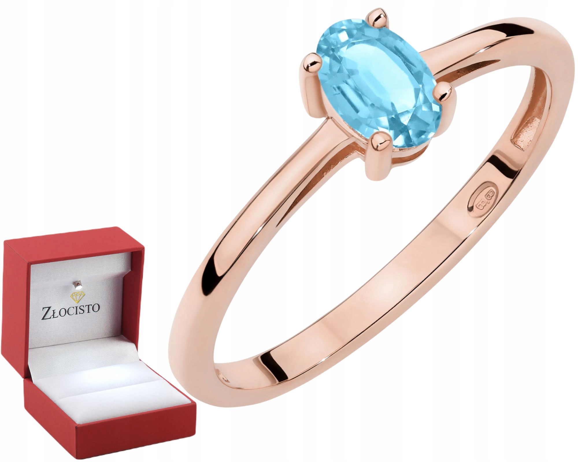 Růžové Zlato Prstýnek Modrý Topaz Přírodní Kámen Drť 585 Zlato